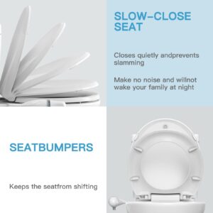 Bidet Toilet Seat, Round Non-Electric Bidet Attachment for Toilet with Self-Cleaning Nozzles, Slow Close Toilet Seat,Quick-Release Easy DIY Installation, Feminine Cleaning | 17" White Quiet-Close