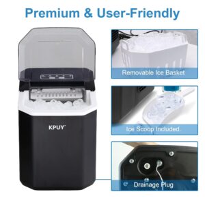 KPUY Ice Maker Machine Countertop Ice Machine for Home, Self-Cleaning Ice Maker, 9 Cubes Ready in 6-13 Mins, 12KGs in 24Hrs Portable Ice Cube Maker Machine for Home/Kitchen/Office/Bar