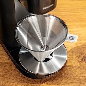 ZWILLING Pour Over Coffee Maker, 16 oz, 1-4 cups, 18/10 Stainless Steel Sustainable and Reusable Filter, Easy-To-Grip Handle with Anti-Slip Bottom Plate, Dishwasher safe