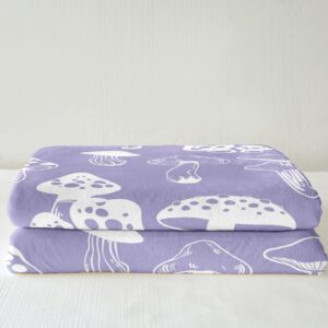 Purple Mushroom Bed Blanket Kids Girls Cute Mushroom Sherpa Blanket Soft Cozy Lightweight Purple and White Plush Fleece Cute Cartoon Plants Blanket Gifts for Bed Chair Office Sofa(Throw 50"x60")