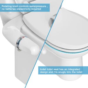 Bidet Toilet Seat, Round Non-Electric Bidet Attachment for Toilet with Self-Cleaning Nozzles, Slow Close Toilet Seat,Quick-Release Easy DIY Installation, Feminine Cleaning | 17" White Quiet-Close