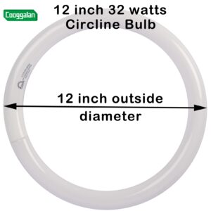 COOGGALAN FC12T9/CW 32W Cool White Circular Light Bulbs, 12 inch Round T9 32 Watts FC12T9/841 4100K Circline Fluorescent Bulb, Replacement Kitchen and Bath Circle Light Bulb, G10q 4 Pin Prong, 2 Pack