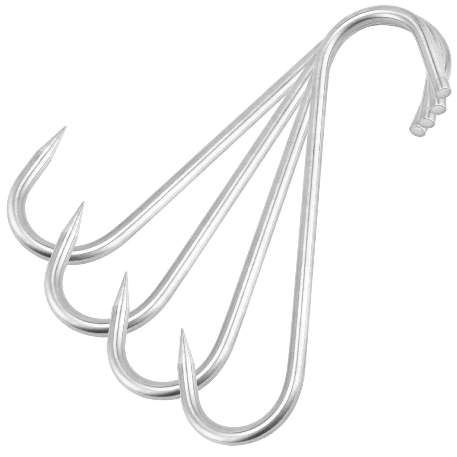 JAPCHET 20 Pack 9 Inch Meat Hooks, 8mm Thick Heavy Duty Meat Hooks, Stainless Steel Butcher Hooks Meat Processing Hook for Hanging, Butchering and Smoking, Silver