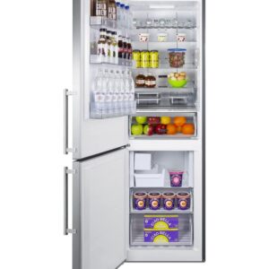 Summit Appliance FFBF249SS2IMLHD 24" Wide Bottom Freezer Refrigerator with Icemaker, 10.6 cu.ft Capacity, Open Door Alarm, Stainless Steel Doors, Frost-Free Operation, LED Visual Alarms