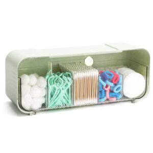 tecbeauty 5 grids qtip holder dispenser, wall mounted cotton ball organizers storage box with 4 detachable dividers for cotton swabs, cotton rounds, lipstick, hairpin, cosmetics (green)