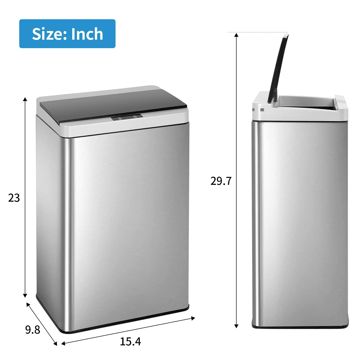 13 Gallon Trash Can, Automatic Kitchen Trash Can with Motion Sensor, Touchless Kitchen Garbage Can Stainless Steel Trash Can with Lid, Mute Designed Anti-fingerprint Garbage Cans for Kitchen