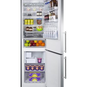 Summit Appliance FFBF181ES2IM 24" Wide Bottom Freezer Refrigerator With Icemaker, 11.7 cu.ft Capacity, Open Door Alarm, Stainless Steel Doors, LED Visual Alarms, No-frost Operation, Multi-Flow Fan