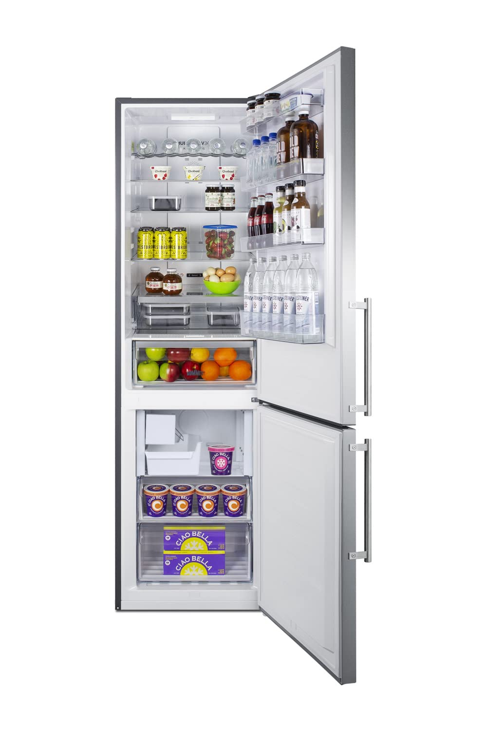 Summit Appliance FFBF181ES2IM 24" Wide Bottom Freezer Refrigerator With Icemaker, 11.7 cu.ft Capacity, Open Door Alarm, Stainless Steel Doors, LED Visual Alarms, No-frost Operation, Multi-Flow Fan