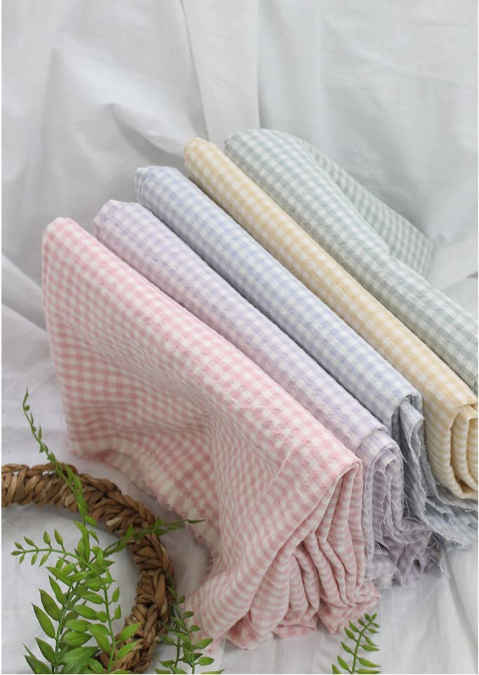 Premium Quality Cotton Fabric by The Yard Yarn Dyed Check Fabric 63" Wide Cozy Bio Washing Full of Emotion Laceking Made in Korea (Mint)