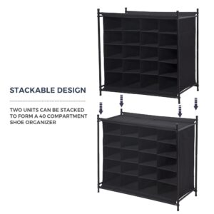 STO STO Shoe Rack Organizer, 5-Tier 20 Pairs Free Standing Stackable Shoe Rack Cubby for Entryway, Closet and Hallway, Gray