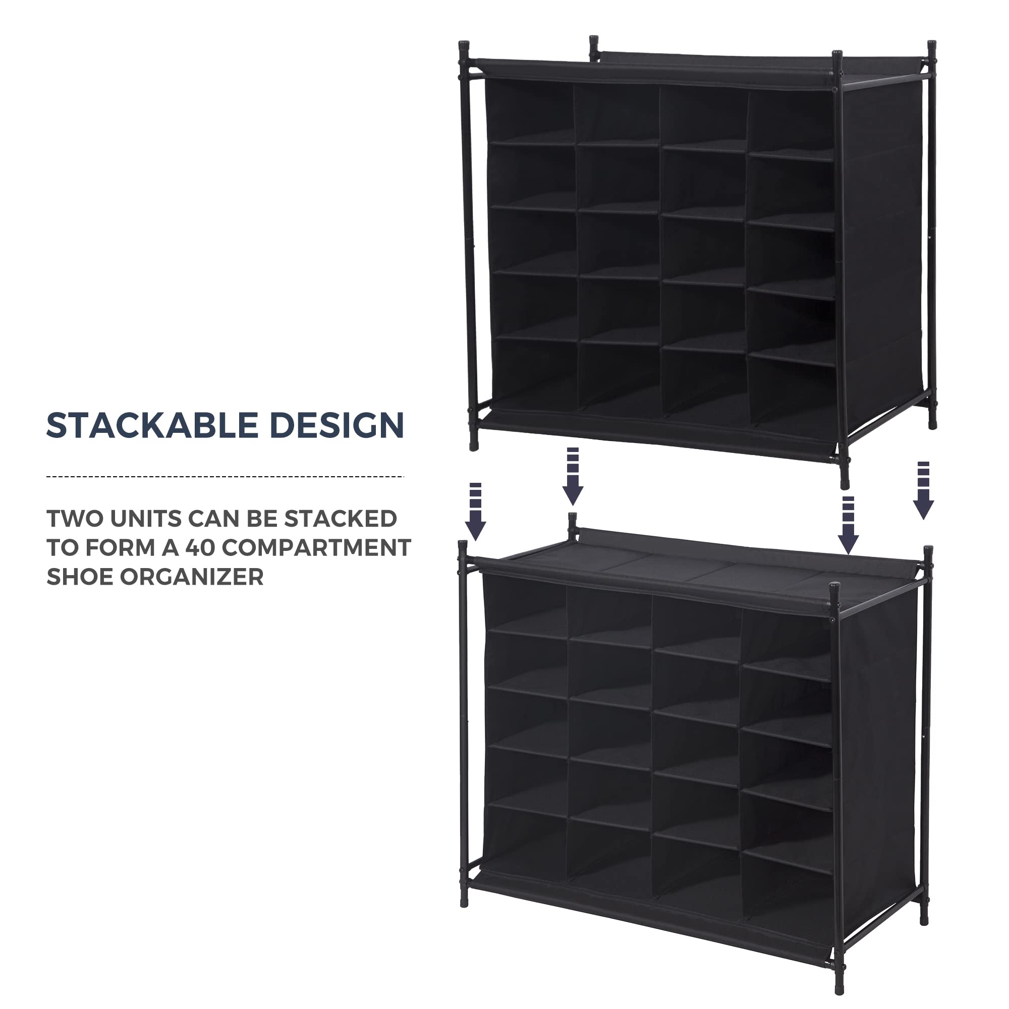 STO STO Shoe Rack Organizer, 5-Tier 20 Pairs Free Standing Stackable Shoe Rack Cubby for Entryway, Closet and Hallway, Gray