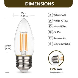 YIMILITE B11 E26 LED Candelabra Bulbs 4.5W(40 Watt Equivalent) 2700K Warm White 450LM Dimmable LED Filament Chandelier Light Bulbs Clear Glass Candle Lamp for Ceiling Fan Home Decor 6 Pack