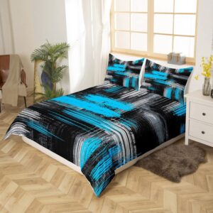 Feelyou Blue Black and Grey Comforter Cover Geometric Artistic Smear Bedding Set Abstract Graffiti Art Duvet Cover Contemporary Modern Brush Design Room Decor Bedclothes Twin Size (No Comforter)