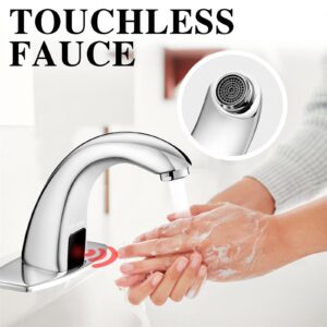 Brushed Nickel Touchless Bathroom Vanity Faucet, Automatic Sensor Modern Sink Faucets with Hole Cover Plate, Commercial Hands Free Faucet Stainless Steel, Motion Sensor Faucet