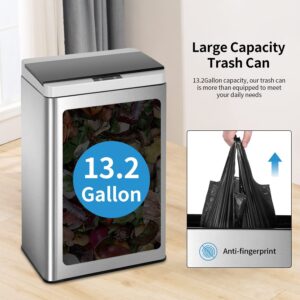 13 Gallon Trash Can, Automatic Kitchen Trash Can with Motion Sensor, Touchless Kitchen Garbage Can Stainless Steel Trash Can with Lid, Mute Designed Anti-fingerprint Garbage Cans for Kitchen