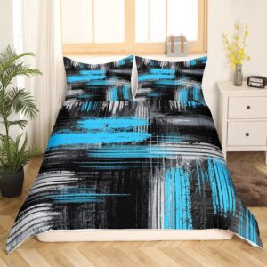 Feelyou Blue Black and Grey Comforter Cover Geometric Artistic Smear Bedding Set Abstract Graffiti Art Duvet Cover Contemporary Modern Brush Design Room Decor Bedclothes Twin Size (No Comforter)