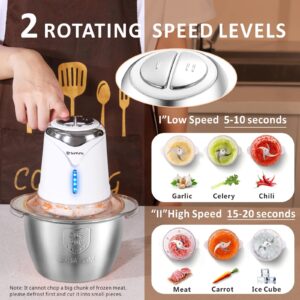 Food Processor Cordless Vegetable Chopper with 5 Cup Stainless Steel Bowl＆6000mAh USB Rechargeable Battery, Electric Garlic Meat Choppers BPA-free Baby Food Processors Blender Mincer, 2 Speeds (White)