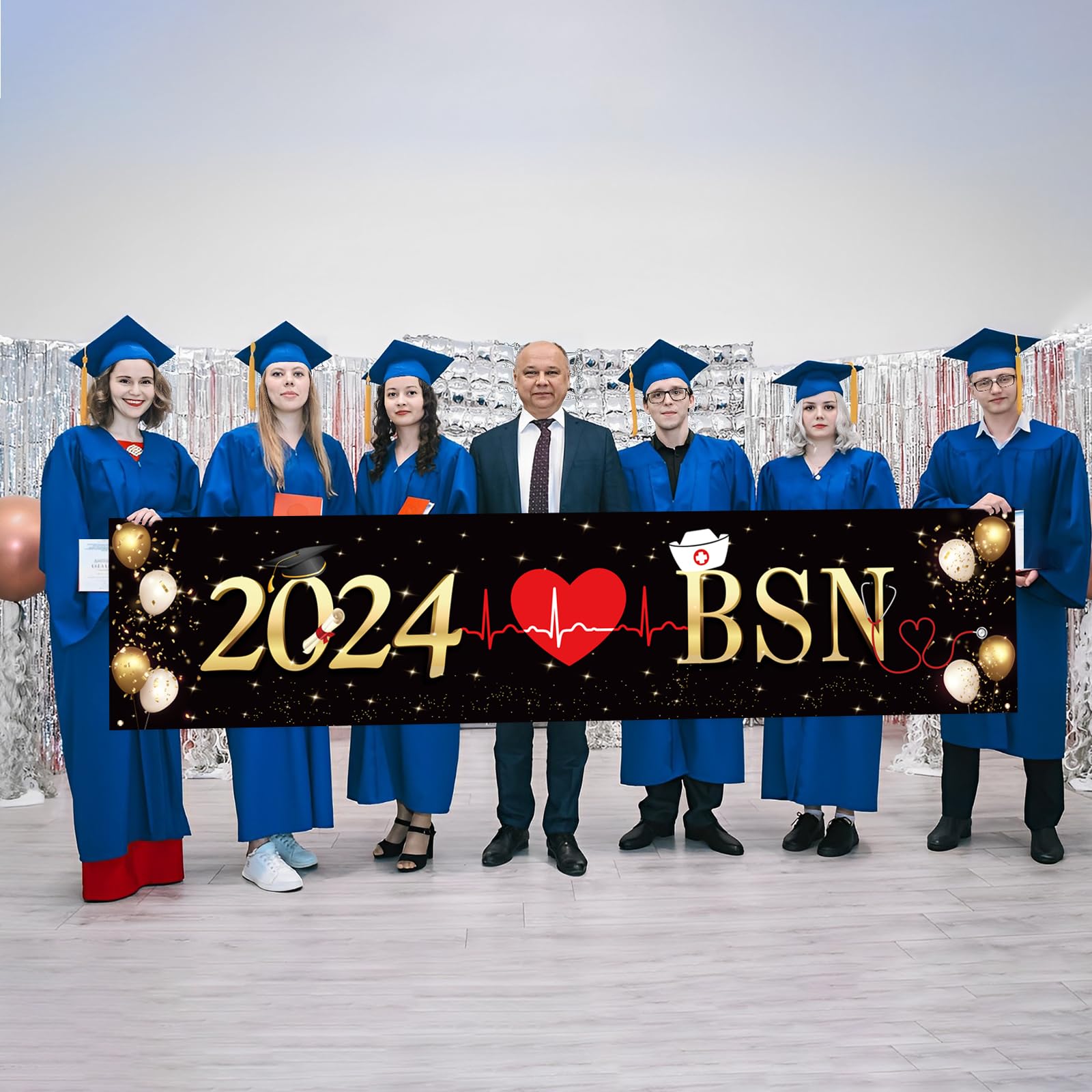 Kimini-Ki Large 2024 BSN Banner - Congrats Nurse Banner, 2024 Nurse Graduation Party Decorations, RN/Medical School Nursing Graduation Party Indoor Outdoor Decorations (Black and Gold)