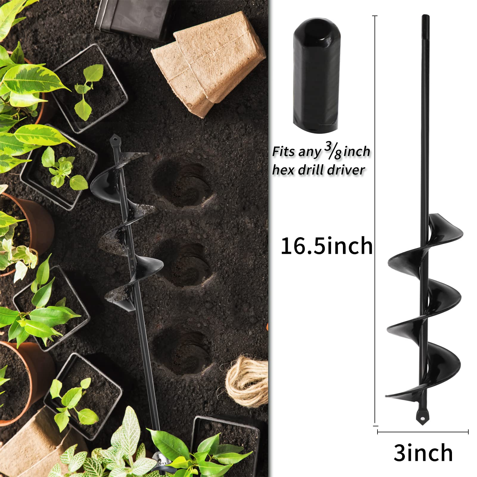 4 Set Auger Drill Bit for Planting,Heavy Duty Garden Auger Spiral Drill Bit Bulb Planter Tool for Planting Bedding Plants,Universal for Cordless Drill(1.6"x9",1.6"x16.5",3"x16.5",3"x12")