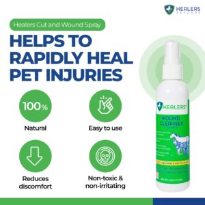 Healers PetCare Wound Cleanser - All Animal Wound and Skin Care Spray - Clean, Flush and Moisturize - Natural & Non-Toxic Pain Relief Cleaner for Dogs, Cats, & More Pets (4oz)