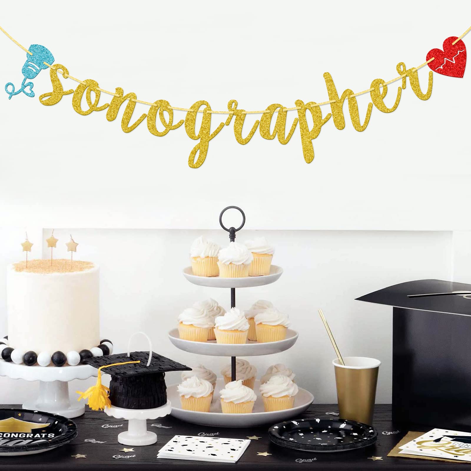 Sonographer Banner, Sonographer Decor, Sonographer Party Supplies, Sonographer Graduation Party Decorations (Gold Glitter)