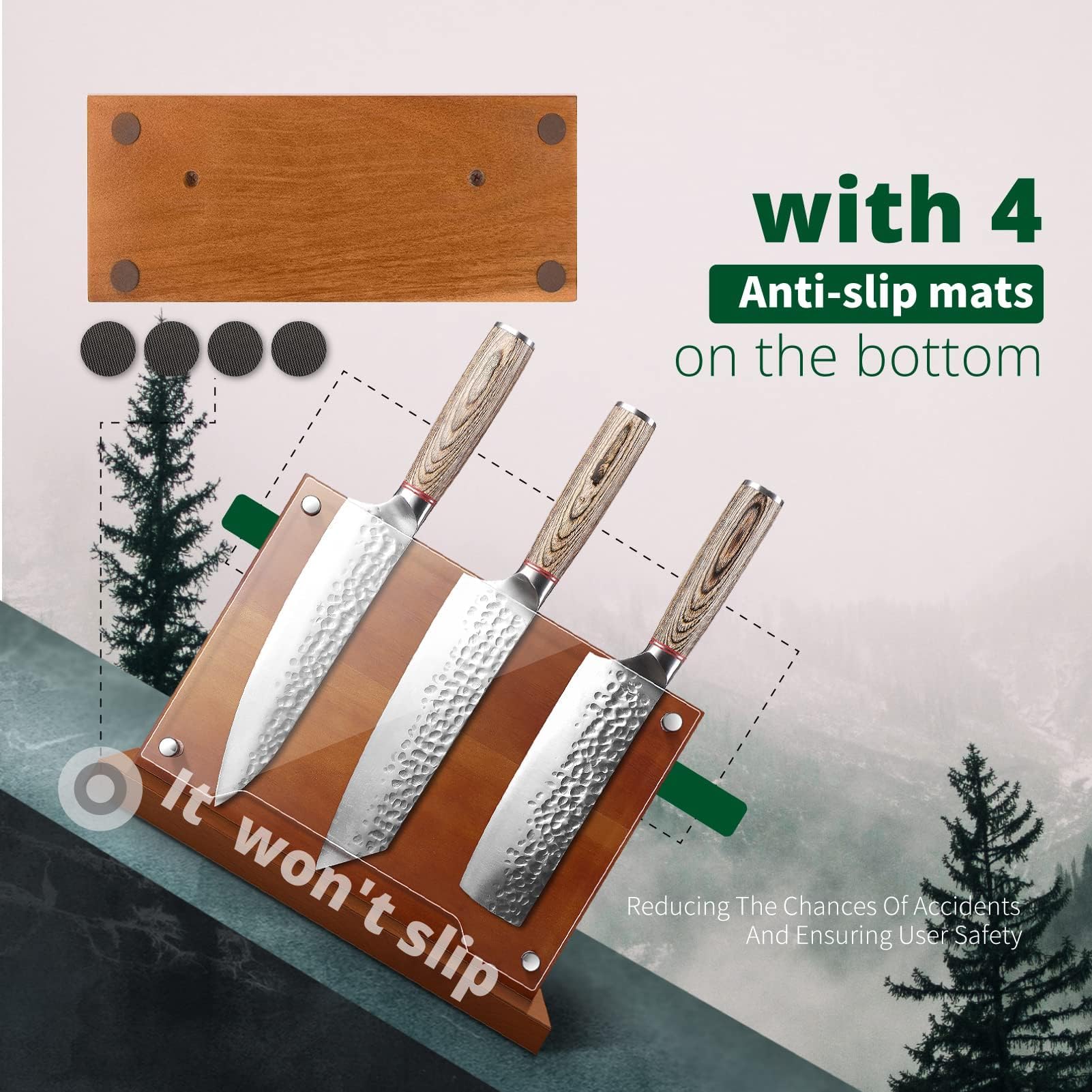 TOMBRO Magnetic Knife Holder with Acrylic Shield-Double Sided Magnetic Knife Block without Knives for Kitchen Wooden Magnetic Knife Rack Multifunctional Storage Knife Holder for Knives Display,Storage