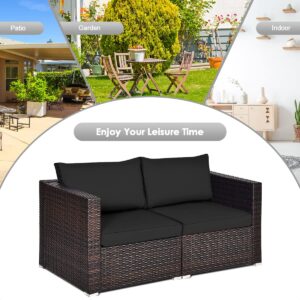 HAPPYGRILL 2 Pieces Patio Sofa Set Rattan Wicker Corner Sofa Set with Zippered Cushions for Backyard Balcony Porch Garden Poolside