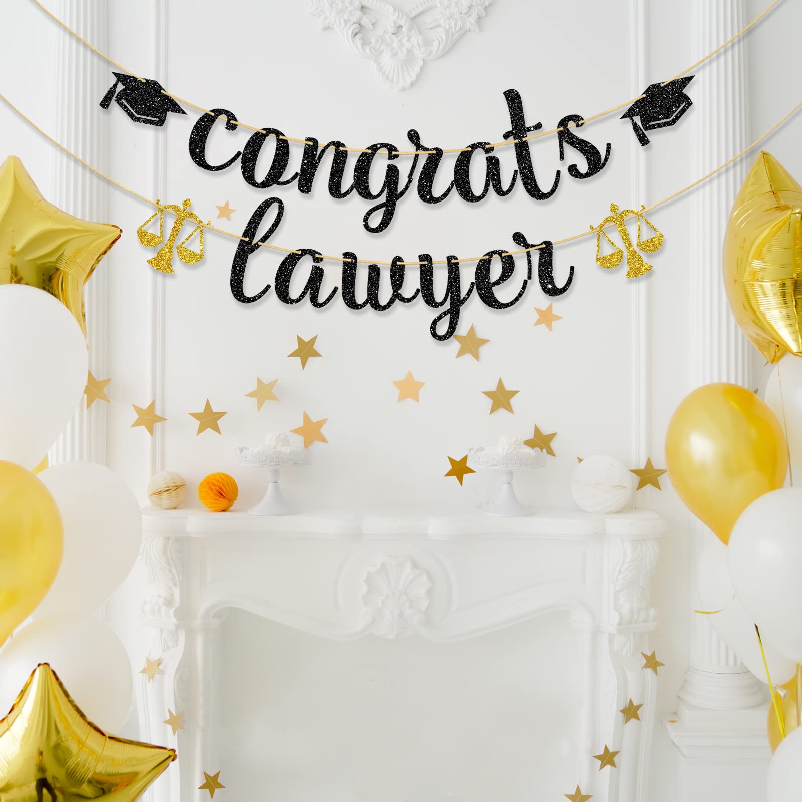 Ambishi Black Glitter Congrats Lawyer Banner, Congrats Law Grad Sign, Class of 2024 Graduation Bunting Decor, Lawyer Up Future Lawyer Garland for Law School Survivor