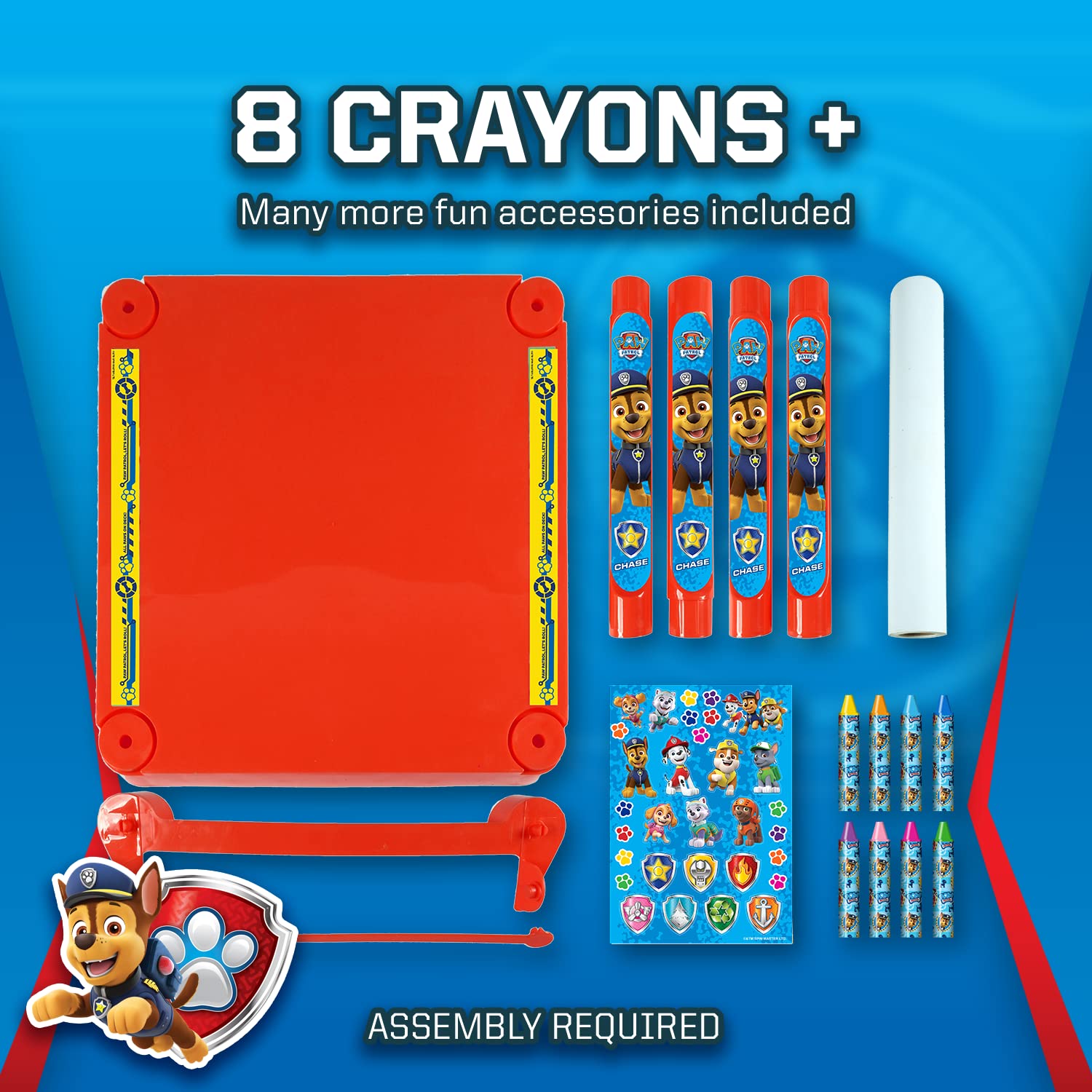 Paw Patrol Activity Coloring Table with Art Paper Roll, Plastic Desk Holder, Crayons & Stickers - Color & Craft Art Table - Red Activity Floor Desk, Ages 3-6