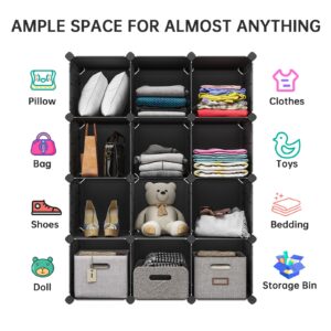 MAGINELS 12 Large Cube Storage Organizer with Doors,Deep Stacking Storage Shelf Clothes,Vertical Cube Organization Cabinet,Suitable for Bedroom,Office,Studyroom,Black(14×18inch)