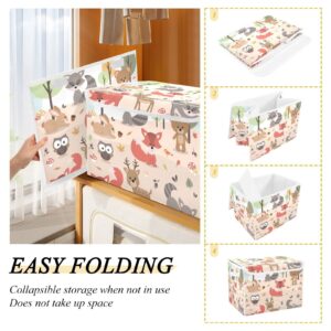 Large Collapsible Fabric Storage Bins with Lids 16.5*12.6*11.8in Cute Woodland Forest Animals Deer Rabbit Bear Fox Raccoon Bird Owl Foldable Storage Boxes Organizer Containers Baskets Cube for Shelves