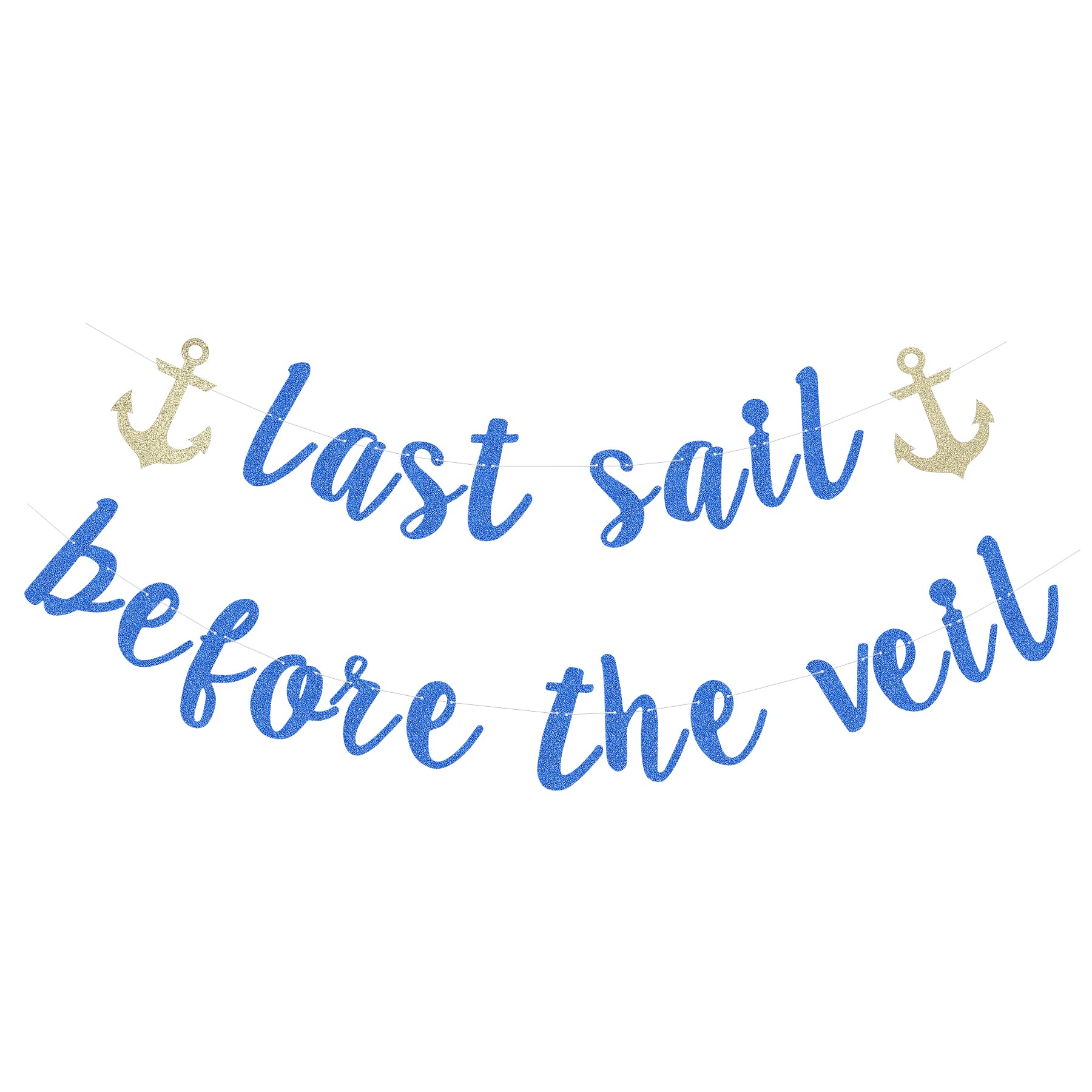 Last Sail Before The Veil Banner for Wedding Engagement Bridal Shower Bachelorette Party Cruise Voyage Theme Decorations (Navy Blue) with Gold Anchor