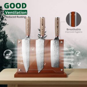 TOMBRO Magnetic Knife Holder with Acrylic Shield-Double Sided Magnetic Knife Block without Knives for Kitchen Wooden Magnetic Knife Rack Multifunctional Storage Knife Holder for Knives Display,Storage