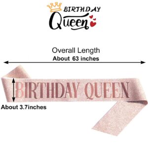 BLUPLE Birthday Queen Sash Rose Gold Birthday Sash for Women Girls Gift, Birthday Decorations Party Favors