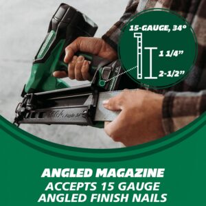 Metabo HPT 18V MultiVolt™ Angled Cordless Finish Nailer Kit, 15 Gauge, 1-1/4" up to 2-1/2" Angled Finish Nails, (1) 18V 2.0Ah Lithium Ion Battery, Charger, Bag, Lifetime Tool Warranty, NT1865DMAST