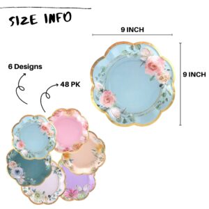 Winoo Design Floral Paper Plates - 48 PK - 9 Inches Floral Plates Floral Party Plates Floral Disposable Plates for Tea Party Baby Shower Brial Shower Birthday Wedding