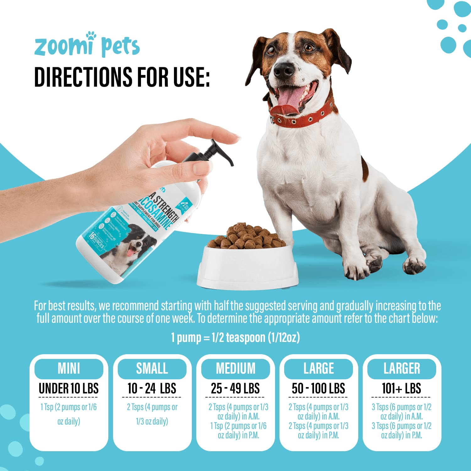 Zoomi Pets Liquid Glucosamine for Dogs (16oz) - Hip and Joint Supplement with Hyaluronic Acid, MSM, Manganese & Glucosamine Chondroitin for Dogs - Dog Joint Supplement Large Breed, Medium & Small Dogs