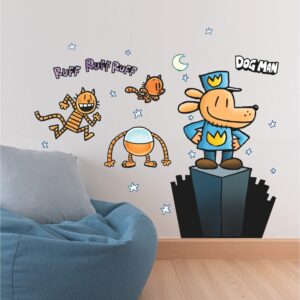 roommates rmk5333gm dogman giant peel and stick wall decals, blue, orange, black