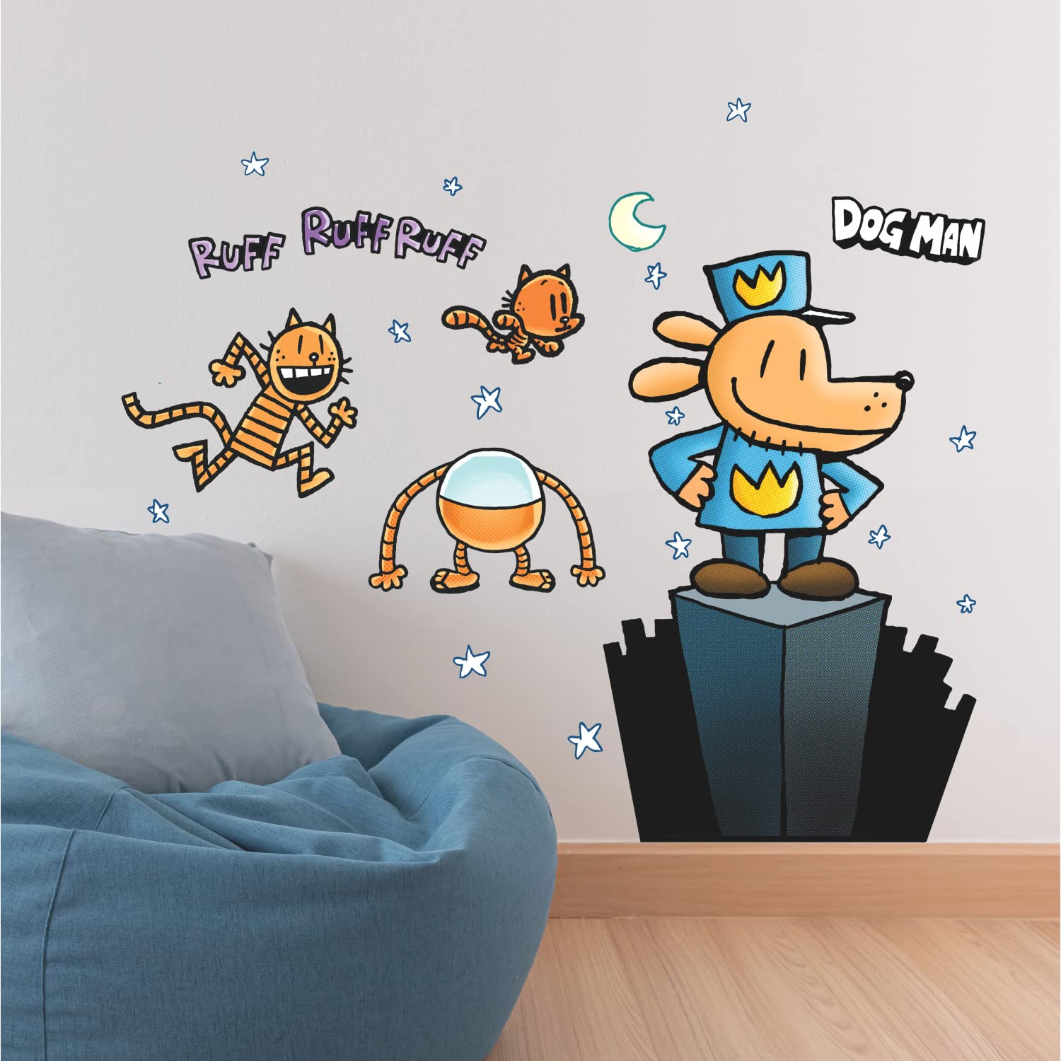 RoomMates RMK5333GM Dogman Giant Peel and Stick Wall Decals, Blue, Orange, Black