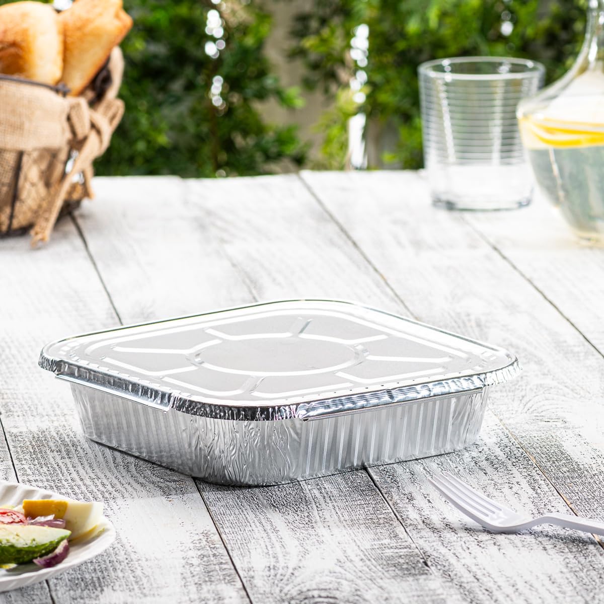 GUSTO [25 Sets 8-Inch Square Foil Pans with Lids - Disposable Food Containers, Aluminum Foil Pans For Baking, Cooking, Storing and Preparing Food (Formerly Comfy Package)