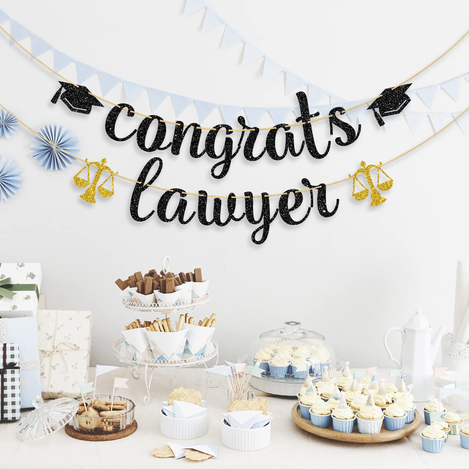 Ambishi Black Glitter Congrats Lawyer Banner, Congrats Law Grad Sign, Class of 2024 Graduation Bunting Decor, Lawyer Up Future Lawyer Garland for Law School Survivor