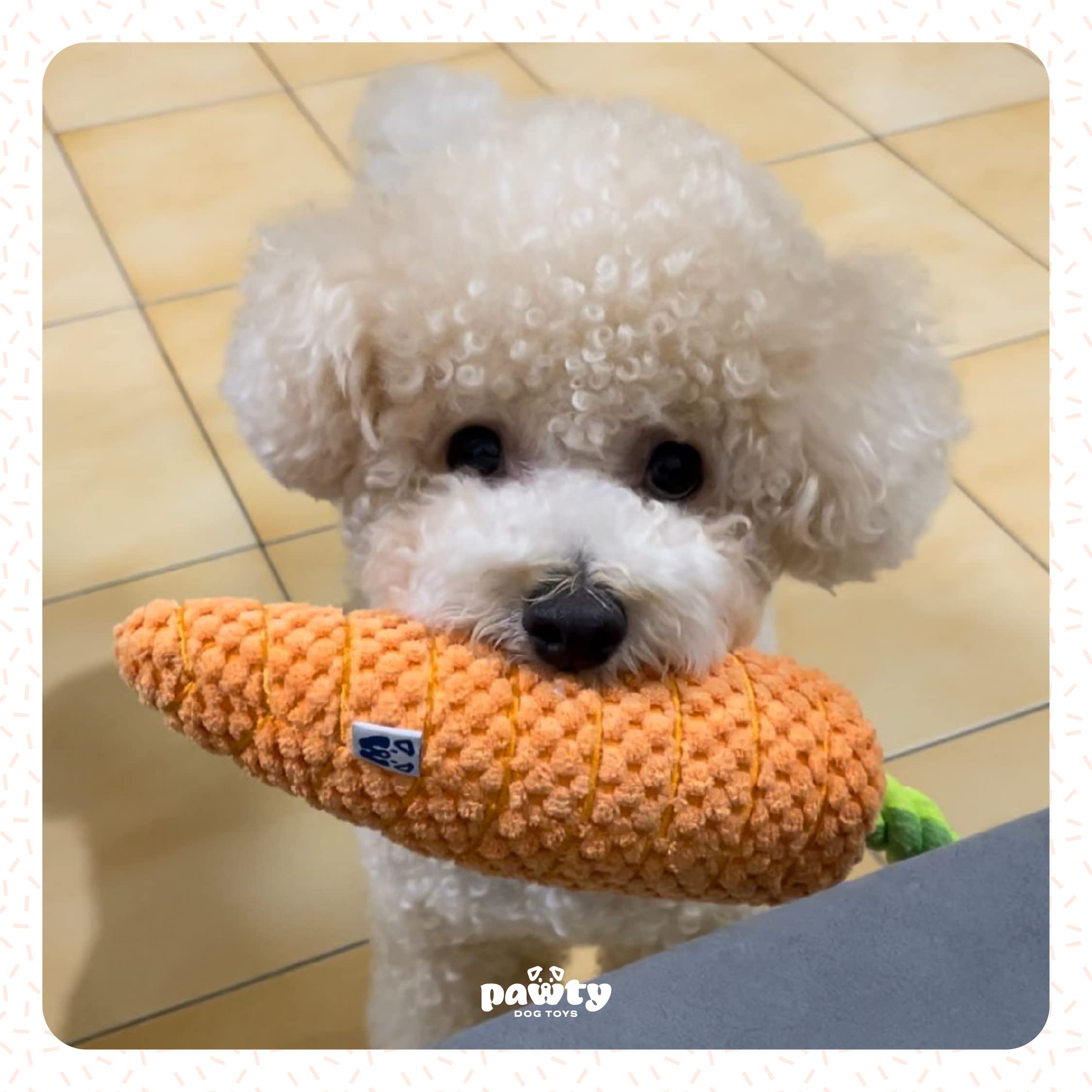 Pawty Dog Toys - Carrot Tug Rope Dog Toy - Squeaky Gift for Puppy Birthday - Cute Toys for Small to Medium Dogs - Durable Toy for Aggressive Chewer - Dog/Puppy Chew Food Shaped Toy - Tug Rope Dog Toy