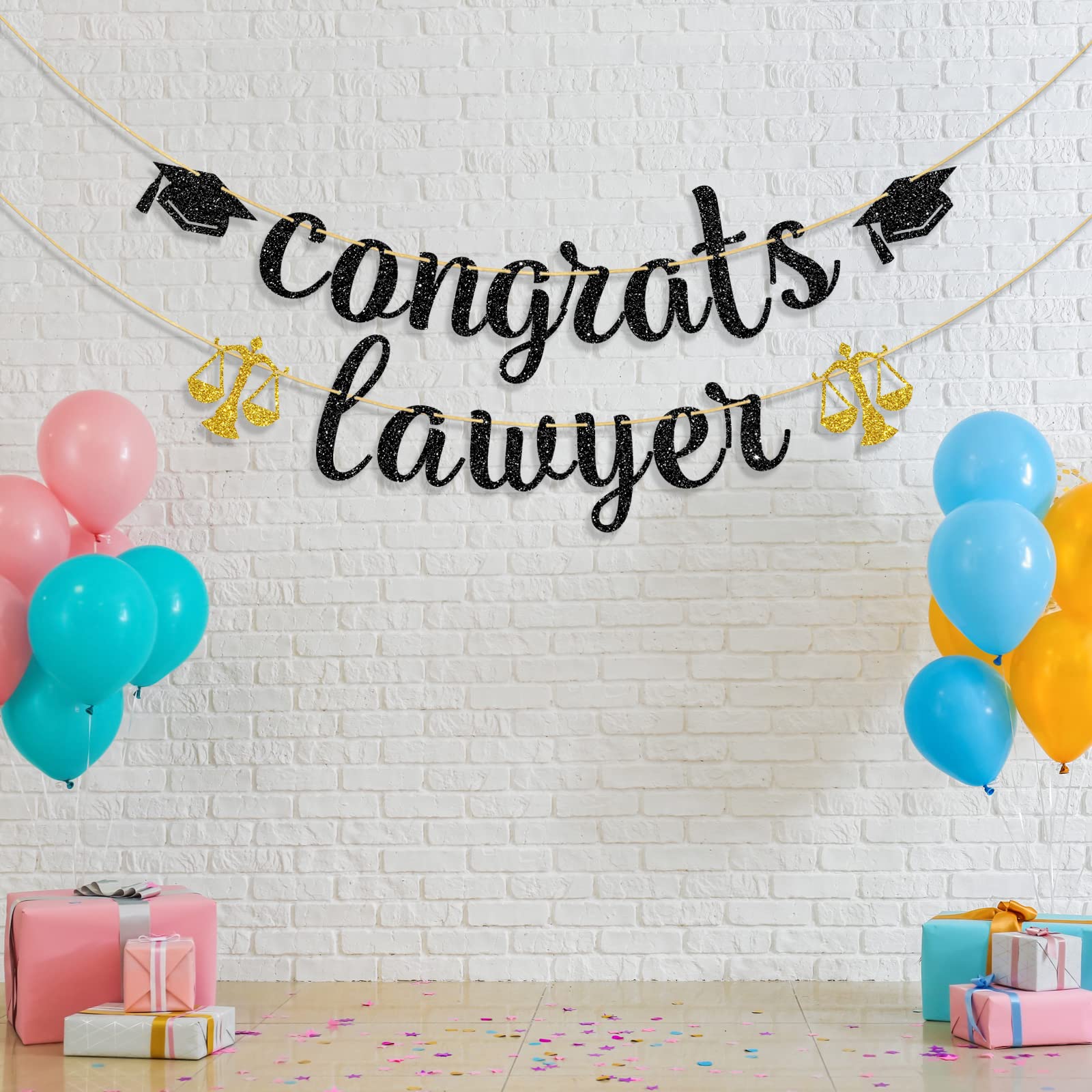 Ambishi Black Glitter Congrats Lawyer Banner, Congrats Law Grad Sign, Class of 2024 Graduation Bunting Decor, Lawyer Up Future Lawyer Garland for Law School Survivor