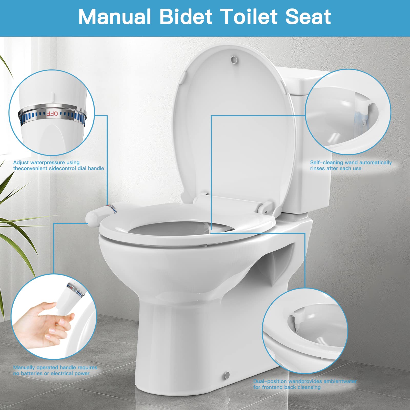 Bidet Toilet Seat, Round Non-Electric Bidet Attachment for Toilet with Self-Cleaning Nozzles, Slow Close Toilet Seat,Quick-Release Easy DIY Installation, Feminine Cleaning | 17" White Quiet-Close