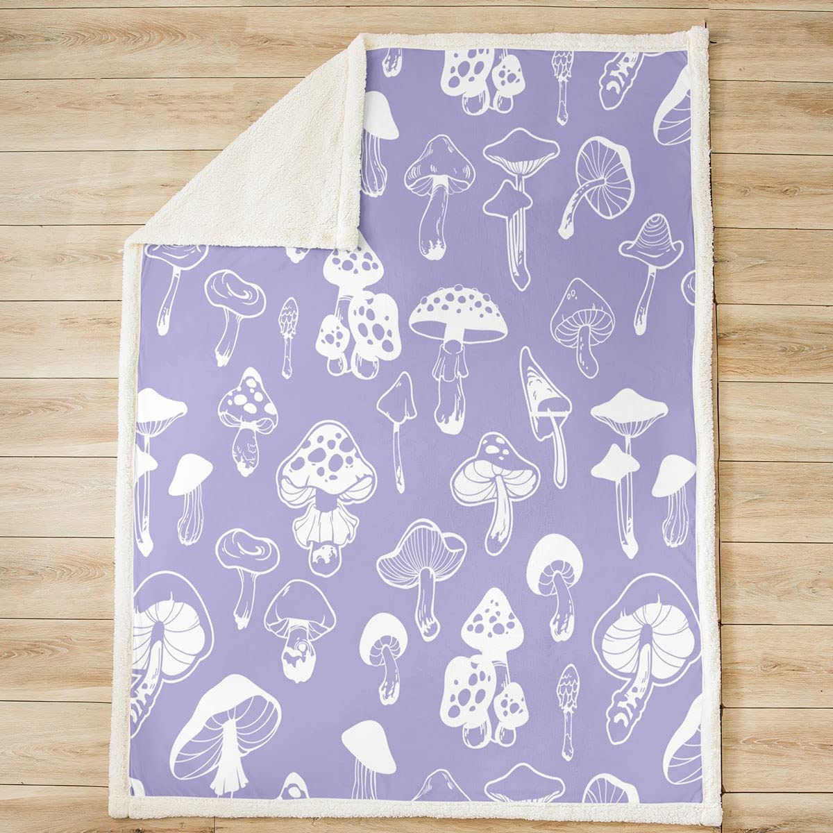 Purple Mushroom Bed Blanket Kids Girls Cute Mushroom Sherpa Blanket Soft Cozy Lightweight Purple and White Plush Fleece Cute Cartoon Plants Blanket Gifts for Bed Chair Office Sofa(Throw 50"x60")