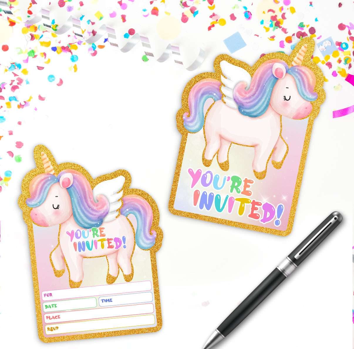 30pcs Funny Magical Unicorn Party Invitations with Envelopes for Kids Birthday Baby Shower, Unicorn Themed Party Supplies