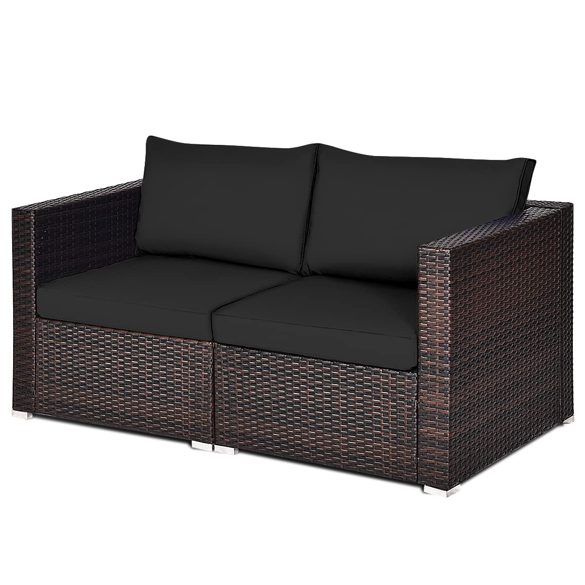 HAPPYGRILL 2 Pieces Patio Sofa Set Rattan Wicker Corner Sofa Set with Zippered Cushions for Backyard Balcony Porch Garden Poolside