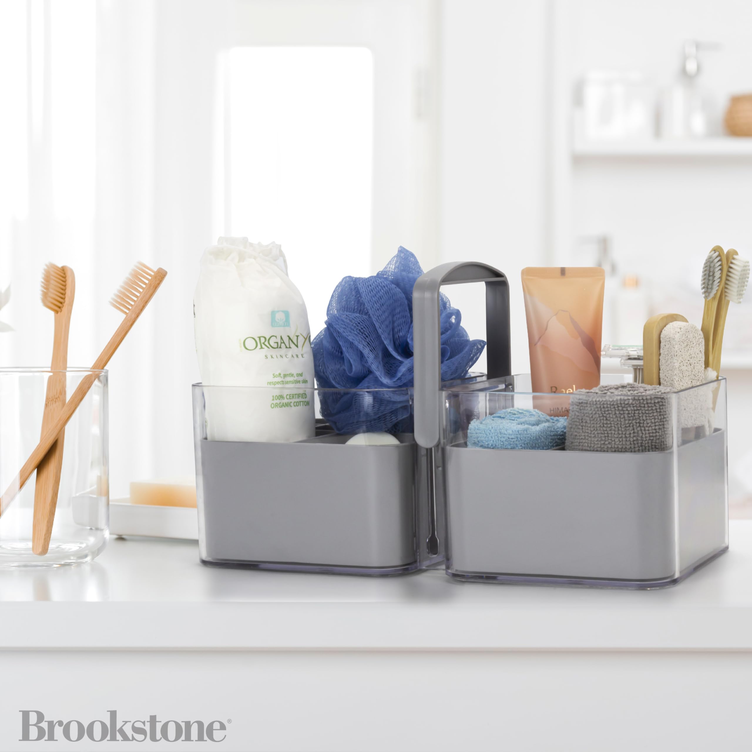 Brookstone, Portable Shower Caddy with Handle, Bathroom Organizer Basket with Removable Inners, Plastic Bath Tote, [BPA Free]