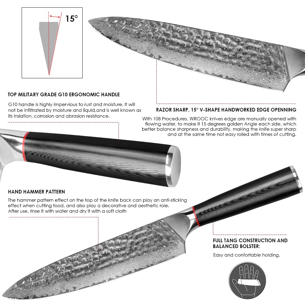 Home Safety Damascus Steel Chef Nakiri Knife 2Pcs Professional Cooking Knife Set – Razor Sharp Kitchen Chef's Knives with Ergonomic G10 Handle, Water Ripple Blade Non-Stick Cleaver, Gift Box