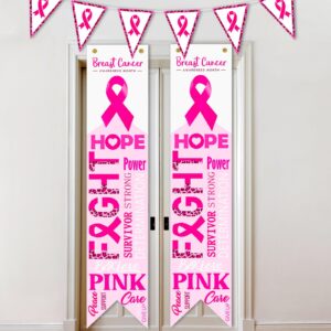 3 pieces breast cancer awareness banner porch sign set, includes pink ribbon pennant banner, 2 pieces breast cancer ribbon banner for breast cancer awareness party decoration supplies